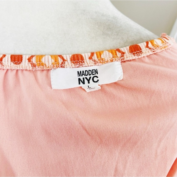 Madden NYC 70s Orange Floral Cropped Keyhole Top with Long Sleeves - LARGE - Picture 12 of 13
